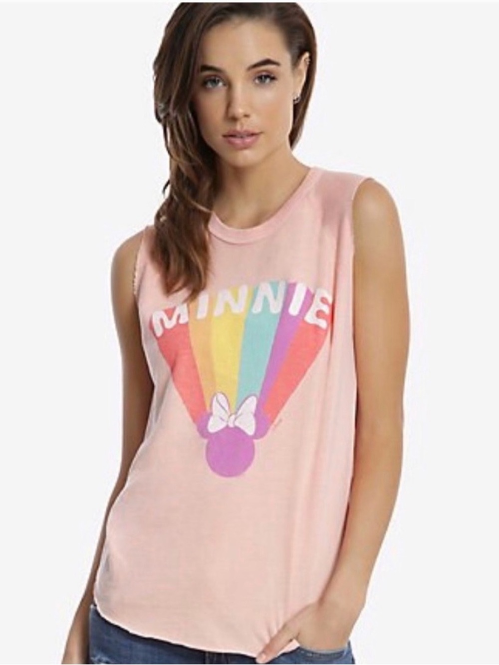 Junk Food pink relaxed fit Minnie Mouse retro rainbow muscle tank Disney bound L